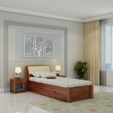 Rubikk Solid Sheesham Wood Single Bed With Two Drawers (Natural Finish)